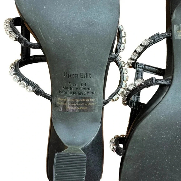 Open Edit Daphne Black Sandals Heel Crystal Embellishments Square Toe size 9 New - Picture 7 of 10